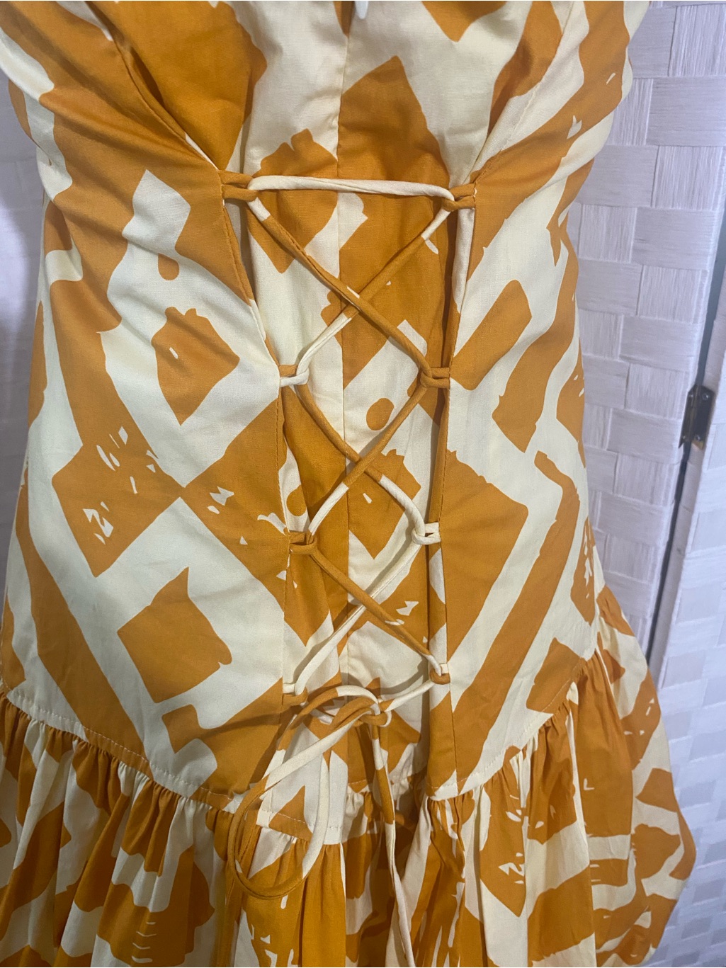 Mwt: D’iyanu Strapless Mustard Geometric Print Bubble Hem Mini Dress — image 6 of 8